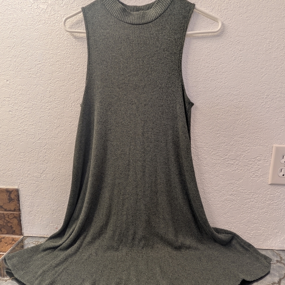 Sleeveless Olive Green Knit Mini Dress